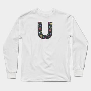 U letter  with colorful paw print Long Sleeve T-Shirt